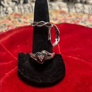Elegant Silver Heart Ring & Earring Set